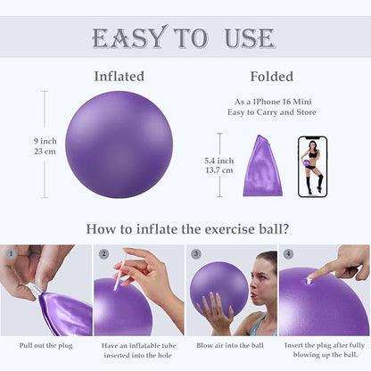 Soft Pilates Ball 9 Inch, Ideal Small Exercise Ball Between Knee Squeeze for Physical Therapy Yoga Core Medicine Abs Pt Bouncy, Mini Rubber Fitball Barre Workout Equipment for Women Men Kid Toddler