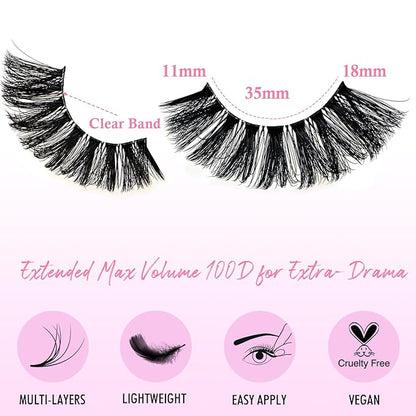 Lashes False Wispy Eyelashes Volume Cat Eye 11-18 mm Long Lash Strips Fake Mink Eyelash Pack Natural Look Fluffy Full Strip Lashes Clear Band Easy Eyelashes for Beginners with Cluster Looking