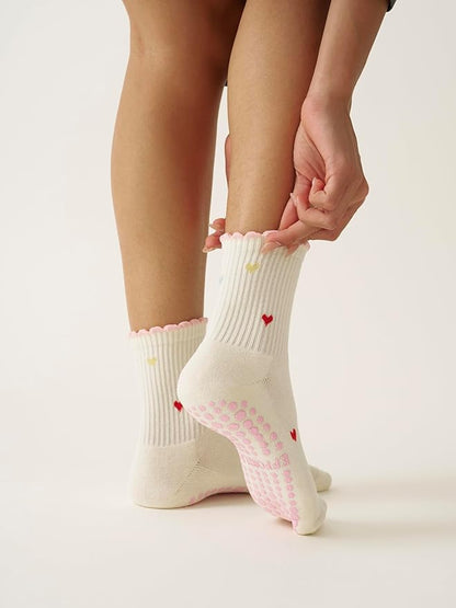 Crew Half Calf Grip Socks, Cutest Fruits Pilates Socks, Ruffle socks, Non-Slip, Barre Yoga Fitness