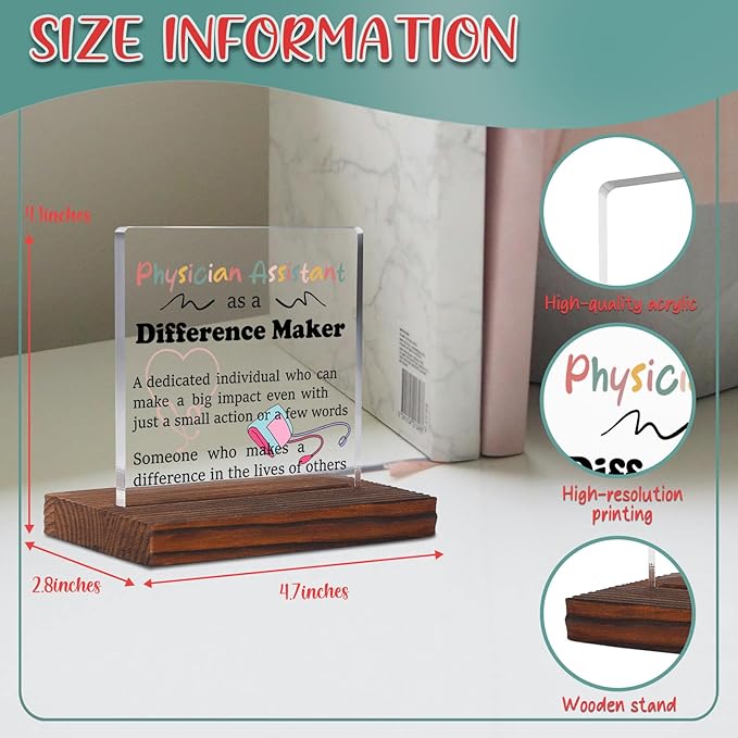 Physician Assistant Gifts Clear Desk Decorative Sign, Recognition Appreciation Gift for Future Physician Assistant Students Grad, PA Difference Maker Pharmacy Clinic Office Decor Plaques TZD33