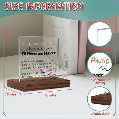 Physician Assistant Gifts Clear Desk Decorative Sign, Recognition Appreciation Gift for Future Physician Assistant Students Grad, PA Difference Maker Pharmacy Clinic Office Decor Plaques TZD33