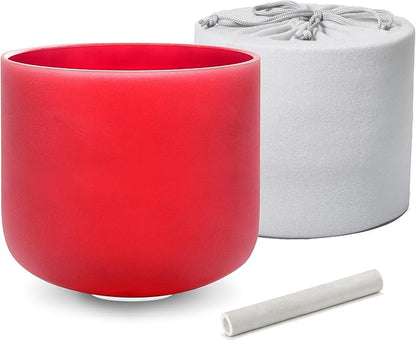 ALIOTH Red C note Root Chakra Crystal Singing Bowl 8 inch with Sound Bowl Suede Striker for yoga