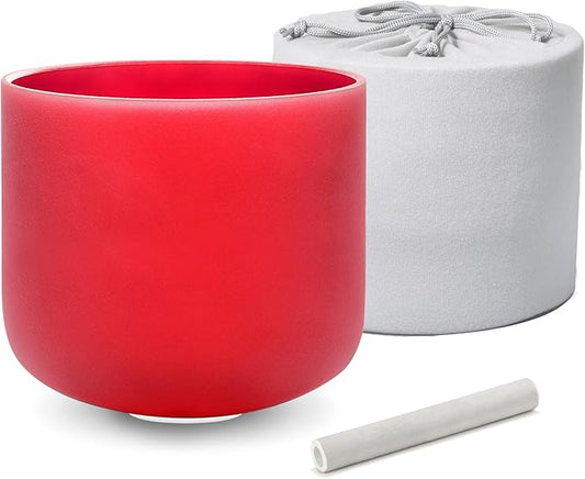 ALIOTH Red C note Root Chakra Crystal Singing Bowl 8 inch with Sound Bowl Suede Striker for yoga