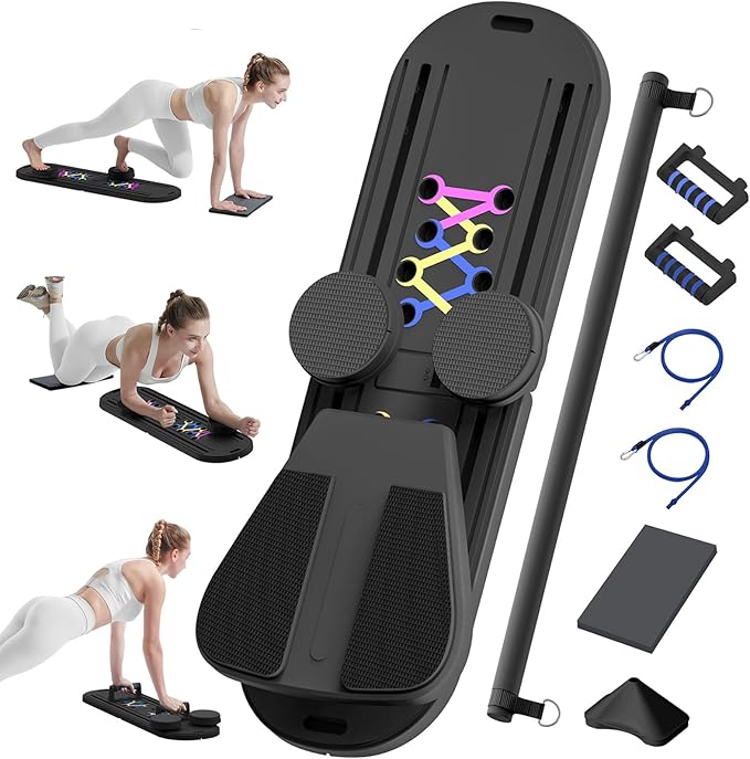 Pilates Board, 15-in-1 Portable Pilates Reformer Set for Home Workout, 2025 Foldable Pilates Machine Board with Resistance Bands, Strength Training and Full Body Workout