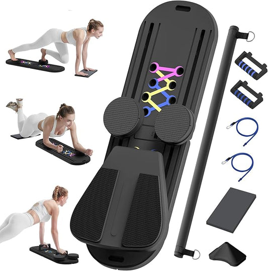 Pilates Board, 15-in-1 Portable Pilates Reformer Set for Home Workout, 2025 Foldable Pilates Machine Board with Resistance Bands, Strength Training and Full Body Workout