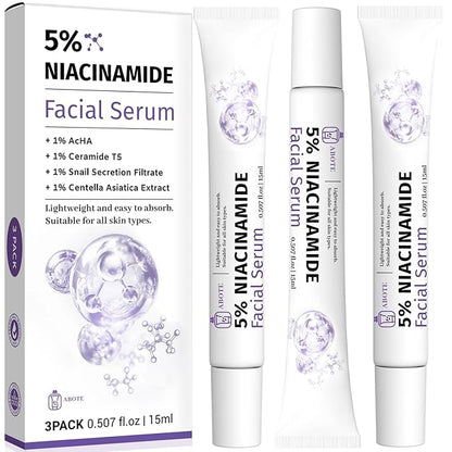 ABOTE 5% Niacinamide Serum for Face with 1% Ceramide Complex | 1% Snail Secretion Filtrate | 1% Hyaluronic Acid Deep Moisturizing Restore Skin Barrier & Skin Tone (3Pack-Each 0.507 fl.oz | 15ml)