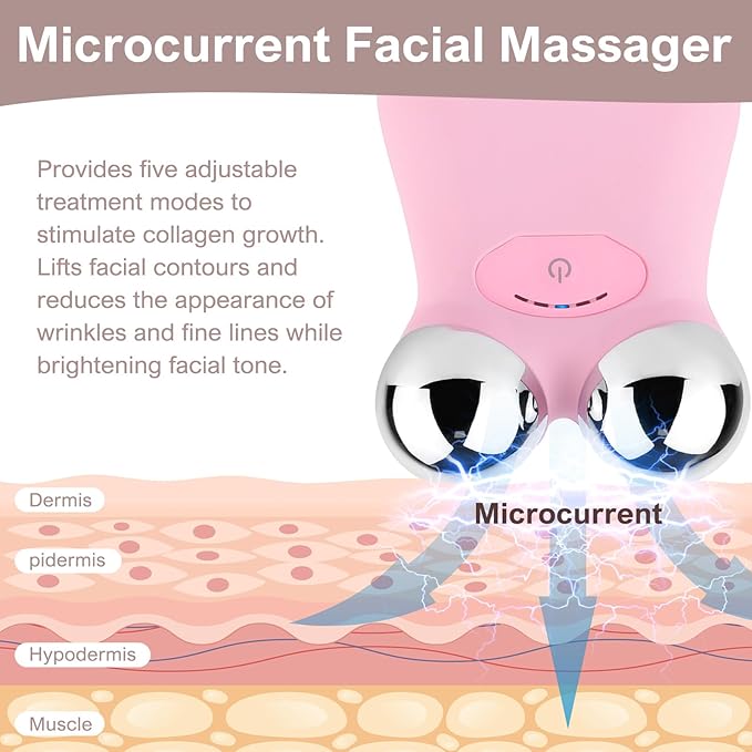 Microcurrent Facial Devices, Mini Microcurrent Face Lift Device Face Massager for Face Lifting and Facial Sculpting(Pink)