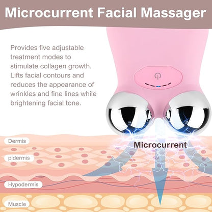 Microcurrent Facial Devices, Mini Microcurrent Face Lift Device Face Massager for Face Lifting and Facial Sculpting(Pink)