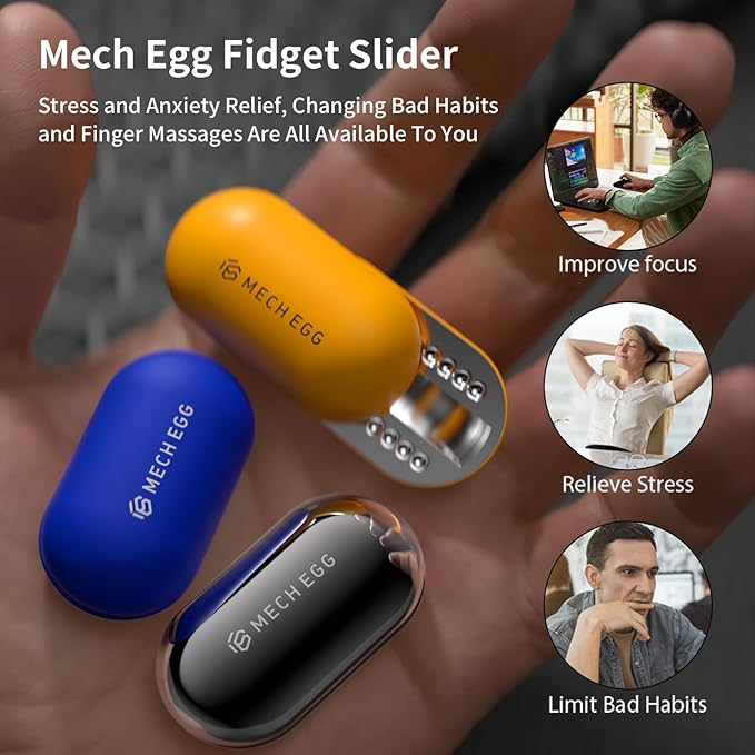 Mech Egg Fidget Slider Metal Fidget Toys EDC Clicky Slider Fidget Egg Sensory for Office Executive Desk Adults Relieve Stress ADHD/Autism (Blue)