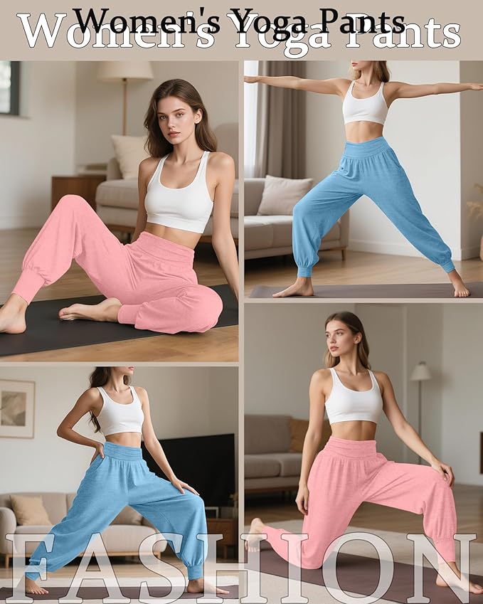 2 Pack Women's Yoga Joggers, Cozy Sweatpants with Pockets Casual Loose Comfy High Waisted Lounge Pants