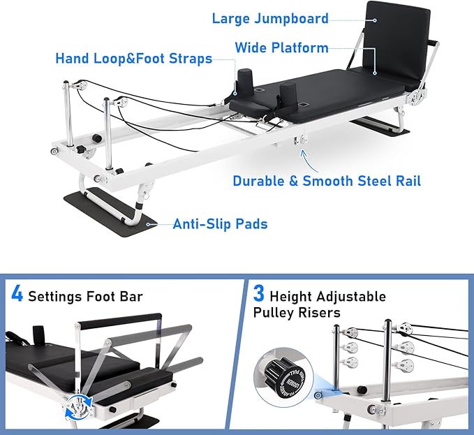 Pilates Reformer, 91In Foldable Pilates Reformer Machine for Home Use, Pilates Equipment with Jump Board & Dual Resistance – Adjustable Home Gym Equipment for Full-Body Workout, 400 lbs Capacity