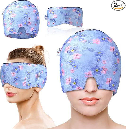 Migraine Relief Cap, Gel Cooling Eye Mask, Cooling Gel Relief 2 Pack Set, Headache Relief with Hot/Cold Gel, Instant Headache Relief, Reusable Gel Eye Mask Ice Pack for Stress Relief