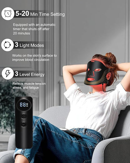 Red Light Therapy Mask for Face - 4 Light Modes with 660nm 850nm Wavelength, Blue & Red Light Therapy Face Mask, 2000mAh, Eye Protection, Timer & Travel-Friendly Design for Home Skincare