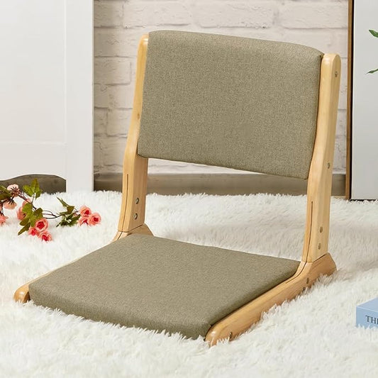 HollyHOME Foldable Japanese Style Floor Chair with Back Support, Tatami Chair with Cushion, Meditation Seat for Bay Window, Living Room, Bedroom, Dark Grey