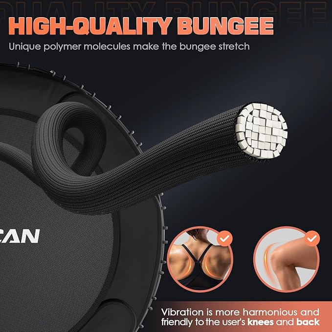 BCAN 450LBS/550LBS Foldable Mini Trampoline, 40"/48" Fitness Trampoline with Durable Bungees, Stable & Quiet Exercise Rebounder for Adults,Great Mini Trampoline for Indoor/Garden Workout - 2