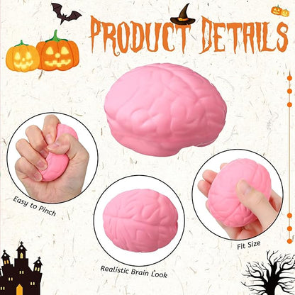 Leitee 12 Pcs Brain Stress Balls Bulk Large Halloween Brain Toys PU Hand Muscle Exercise Pressure Ball Funny Stress Relief Toy for Teens Adult Improving Grip Strength Prop(Pink)