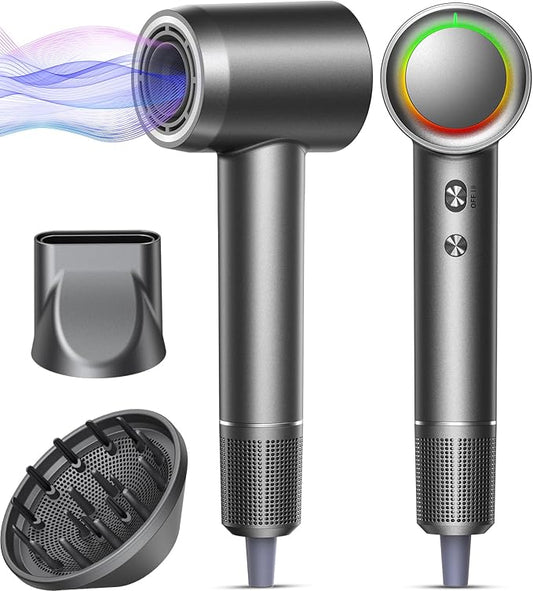 DYS0N-like Hair Dryer - 1 Min Fast Drying, High-Speed Blow Dryer with 500 Million Negative Ions, No Heat Damage, Low Noise, Lightweight, Professional Hairdryer with Diffuser & Nozzle, Gunmetal