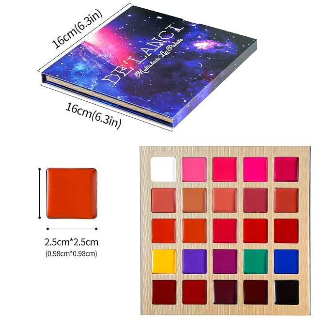 Lipstick Palette Nude Red Peach Pink Shades 25 Color, DE'LANCI Professional Moisturizing Lip Gloss, Long Lasting Soft Smooth Lipstick Pallet Waterproof, Pigmented Halloween Face Paint Costume Makeup