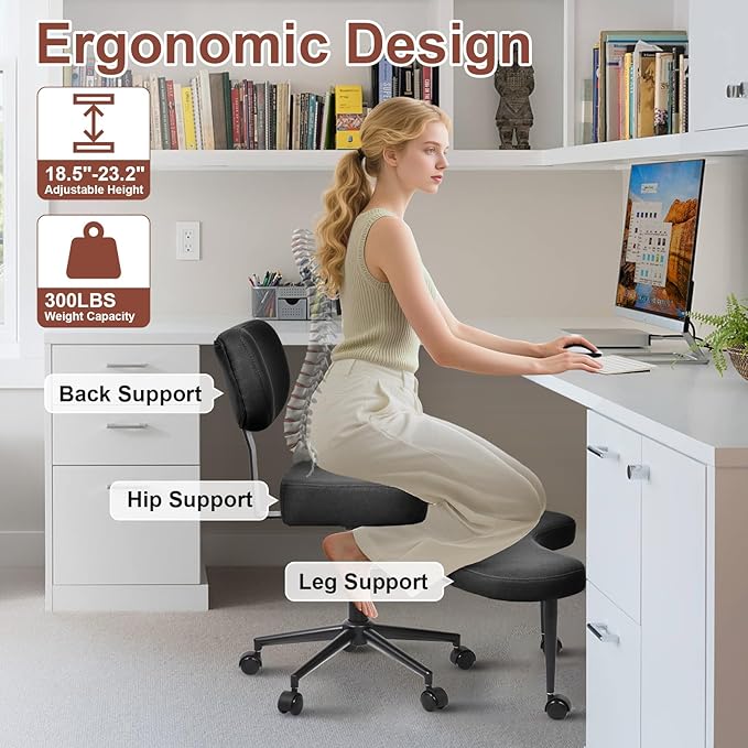 Meditation Chair, Cross Legged ADHD Office Chair for Adults with Wheels Ergonomic Back Support and Leg Rest for Multi Position Criss Cross Sitting Kneeling and Yoga Height Adjustable, Mesh Style