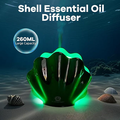 Essential Oil Diffuser 260ML, Shell Aroma Diffuser with Remote Control Humidifier with 7 Colors LED Night Light for Bedroom Home Relaxation (Green)