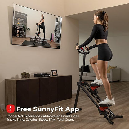 Sunny Health & Fitness Stair Stepper w/Handlebar, Extended Step Range Climber Machine for Legs, Core and Glute Workouts, Connection with Free SunnyFit App