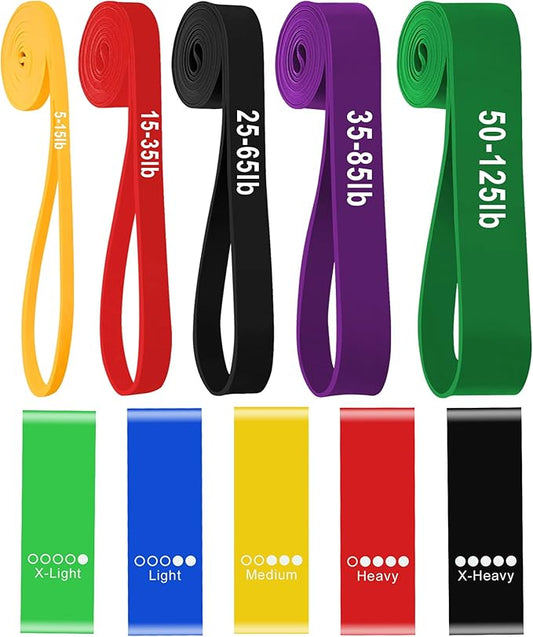 Resistance Bands for Working Out, Training Bands Set, Long Workout Bands, Pull Up Exercise Bands for Home Workouts, Full Body Training, Physical Therapy, Strength Training (Men/Women), 10-Piece Set