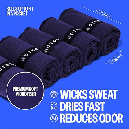 Acteon Microfiber Gym Towels 5 Pack, Quick Dry Silver ION Odor-Free Mega Absorbent Sweat Towels for Men & Women, Workout, Yoga, Running, Beach, Travel – 16x30.5 Inch (Midnight Blue)