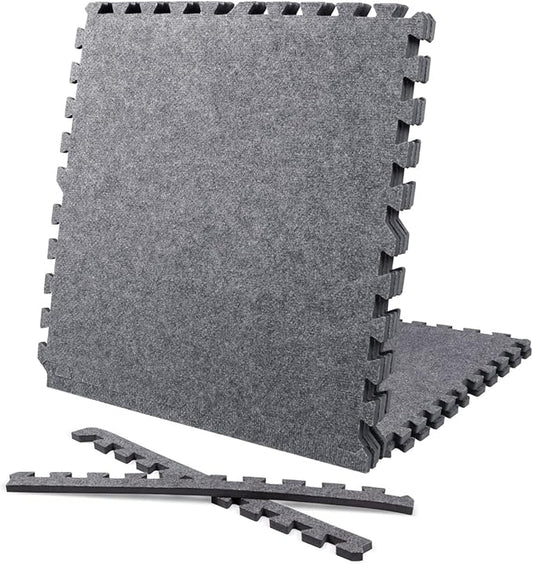 CAPHAUS EVA Foam Floor Tiles with Black Top, 24 Inch x 24 Inch Interlocking Carpet Texture Mats