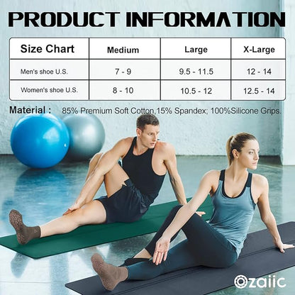Ozaiic Non Slip Socks Grip for Yoga Home Workout Pure Barre, Pilates, Hospital, Ideal Cushion Socks for Men and Women