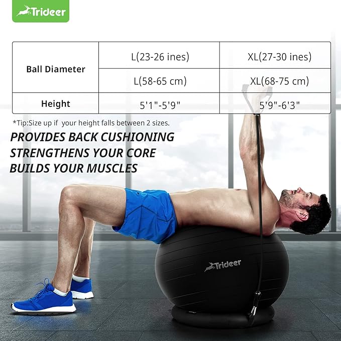 Trideer Ball Chair - Yoga Ball with Base & Bands for Home Gym Workout