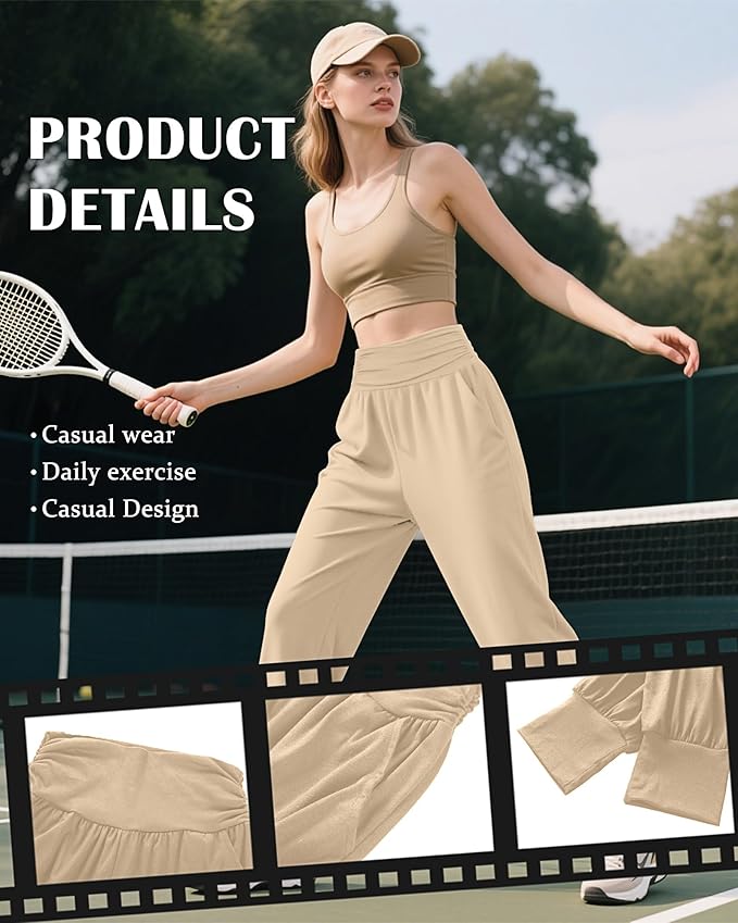 2 Pack Women's Yoga Joggers, Cozy Sweatpants with Pockets Casual Loose Comfy High Waisted Lounge Pants