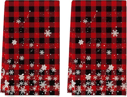 Artoid Mode Red Buffalo Plaid Snowflakes Christmas Kitchen Towels Dish Towels, 18x26 Inch Farmhouse Holiday Winter Decoration Cleaning Set of 2