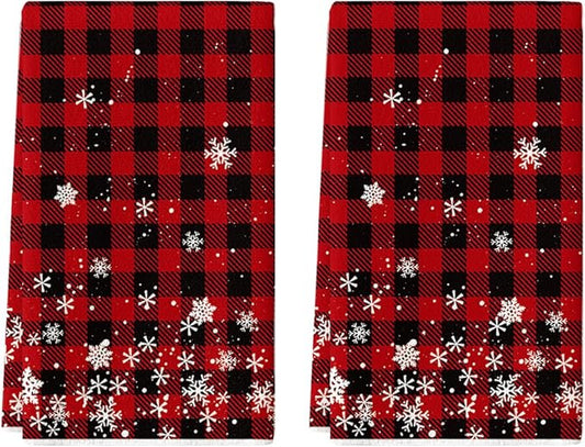 Artoid Mode Red Buffalo Plaid Snowflakes Christmas Kitchen Towels Dish Towels, 18x26 Inch Farmhouse Holiday Winter Decoration Cleaning Set of 2