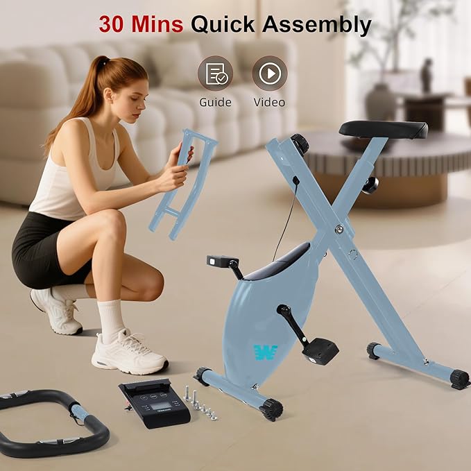 BARWING Stationary Exercise Bike for Home Workout, 5 IN 1 Foldable Indoor Cycling Bike for Seniors, 350LB Capacity, 16-Level Magnetic Resistance, Seat Backrest Adjustments