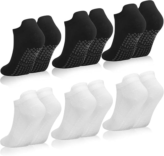 6 Pairs Womens Pilates Socks Non Slip Yoga Socks with Grips Barre Hospital Athletic Socks for Women