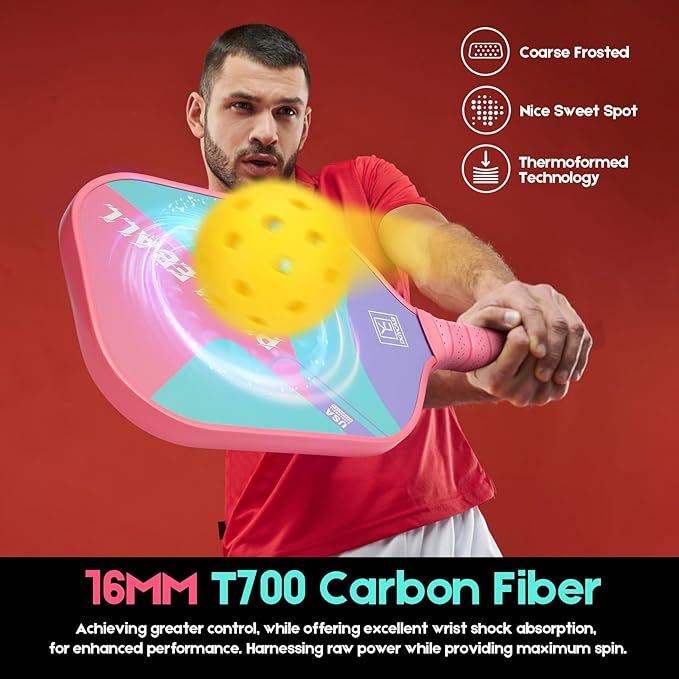 YC DGYCASI 16mm Pickleball Paddles Professional, USAPA Approved, T700 Carbon Fiber Pickleball Paddle Thermoformed, High Grit & Spin, 5.5” Elongated Handle, Handle Girth 4.25”, 8.3oz, with Cover Case