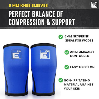 Element 26 Knee Sleeves for Weightlifting (Sold as a Pair) - 6mm Premium Neoprene for Compression, Mobility, and Warmth - Compression Sleeve for Functional Fitness, Squats, Deadlifts (Medium, Blue)