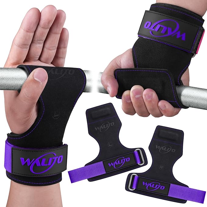WALITO Weight Lifting Wrist Straps (Pair),Double Layer Leather Grips for Deadlift,Powerlifting and Gym Workouts, Adjustable Neoprene Padded Wrist Wraps - Men/Women, Heavy Duty Support