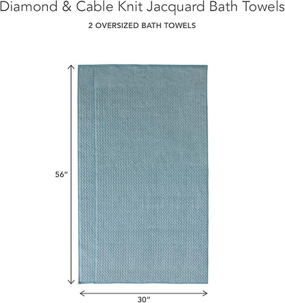 Texere 100% Organic Cotton Jacquard 650 GSM Premium Bath Towel Sets - Extra Absorbent Quick Dry and Plush (Cable, Smoke Blue, 2 Bath Towels)