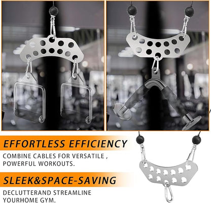 J Bryant Heavy Duty Stainless Steel Double to Single Anchor Plate - 6mm Thick Cable Machine Attachment with 3 Carabiners for Gym Pulley LAT Pulldown, Forearm & Grip Training