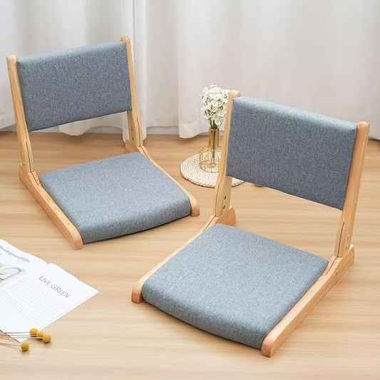Japanese Floor Chair with Back Support, Foldable Meditation Chair, Legless Tatami Chair with Cushion, Floor Seat for Living Room, Bedroom, Bay Window (2, Dark Gray)