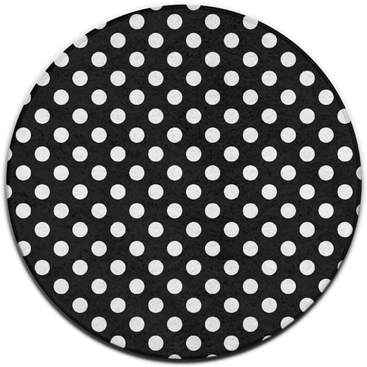 Large Home Decor Mat, Soft Round Yoga Carpet, Non-Slip Machine Washable Home Office Circle Rug Compatible with White Black Polka Dots