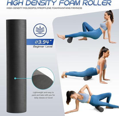 Foam Roller High Density Foam Roller Set for Deep Tissue Muscle Massage, 18" Trigger Point Fitness Exercise Massage Roller, Self-Myofascial Release for Whole Body (Black)