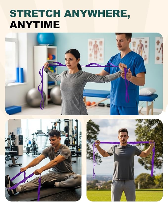 Trideer Stretching Strap Yoga Strap Physical Therapy for Home Workout, Exercise, Pilates and Gymnastics, 10 Loops Non-Elastic Stretch Bands with Aesthetic Packaging for Women & Men