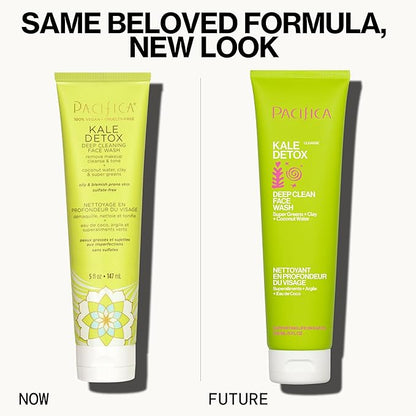 Pacifica Kale Detox Face Wash for Oily & Acne-Prone Skin, Deep Cleansing Facial Cleanser & Makeup Remover with Super Greens Kale, Seaweed & Clay, 5 fl oz –Clean Beauty, Vegan & Cruelty-Free