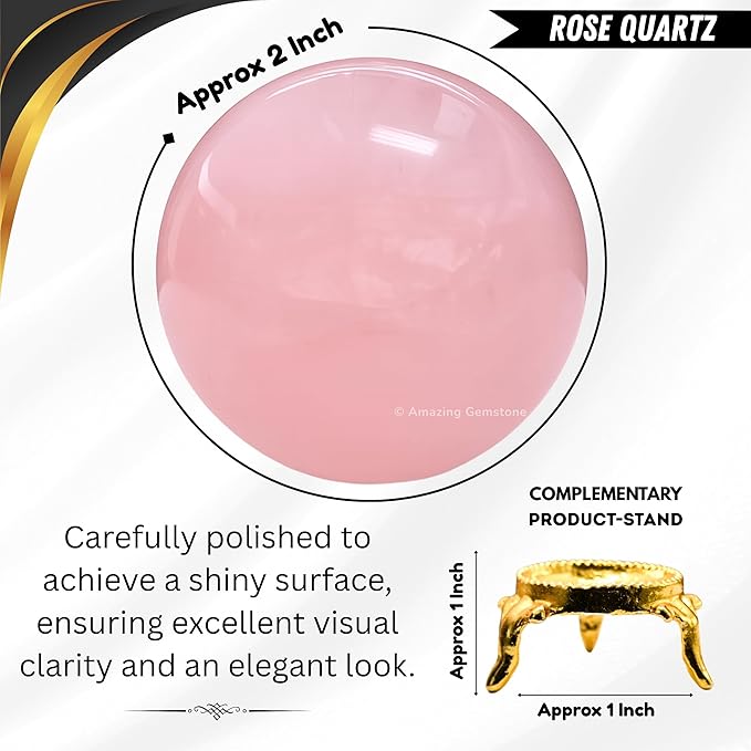Amazing Gemstone Rose Quartz Crystal Ball with Stand - 2 Inches Crystal Sphere Meditation Balls for Witchcraft and Decorative Balls