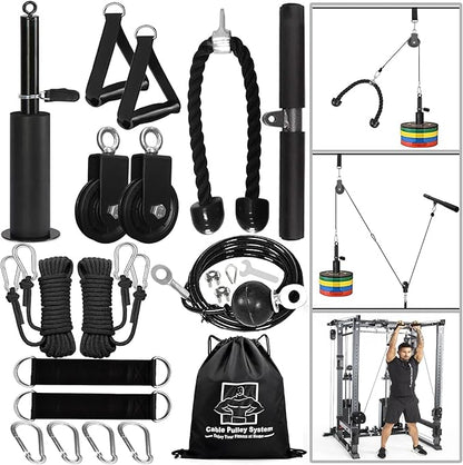 Weight Cable Pulley System Gym Upgraded Fitness LAT and Lift Pulley Attachments Tricep Workout Pulley System with Adjustable Length Cable for Home Gym LAT Pull Down Biceps Curl Tricep Arm Workouts