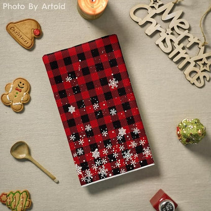Artoid Mode Red Buffalo Plaid Snowflakes Christmas Kitchen Towels Dish Towels, 18x26 Inch Farmhouse Holiday Winter Decoration Cleaning Set of 2