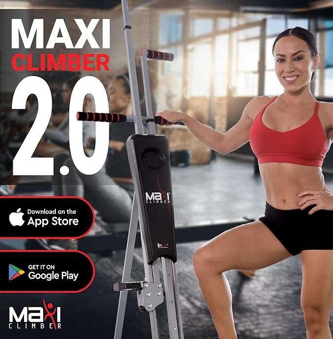 MaxiClimber 2.0 Vertical Climber ERS (Elastic Resistance System) - Easy to Assemble, Folding Exercise Machine Combines Cardio & Strength Training for a Low Impact, Full Body Workout - Free Fitness App