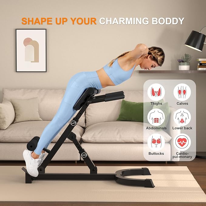 Roman Chair,Foldable Back Extension Machine,Adjustable Ab Back Extension Machine,Core Strength Trainer,Back Exercise Machine for Glute,Ab Workouts,Full All-in-One Body Workout&Home Gym Fitness